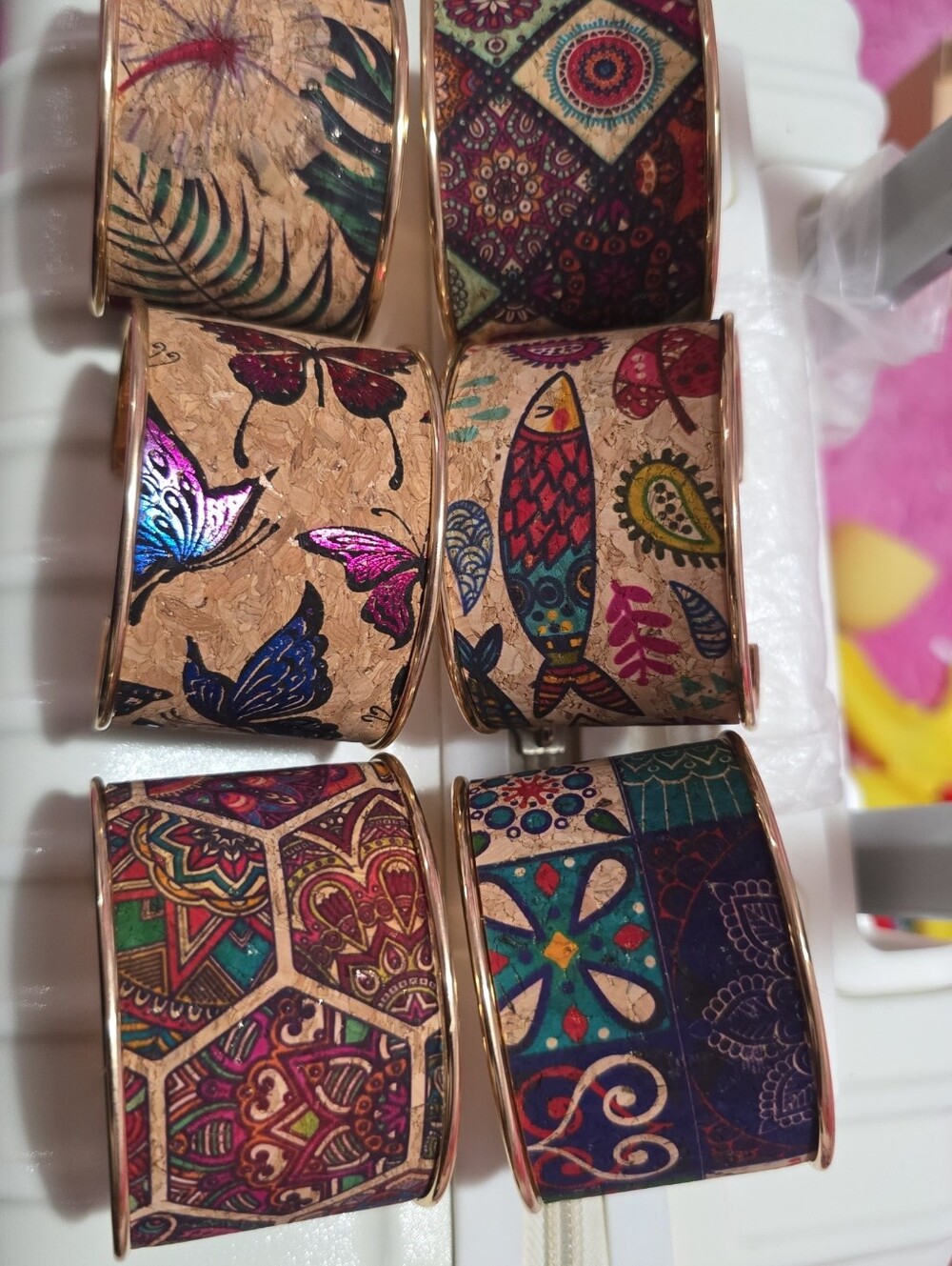 Cork Boho Printed Wide Cuff Bracelet - Multicolor